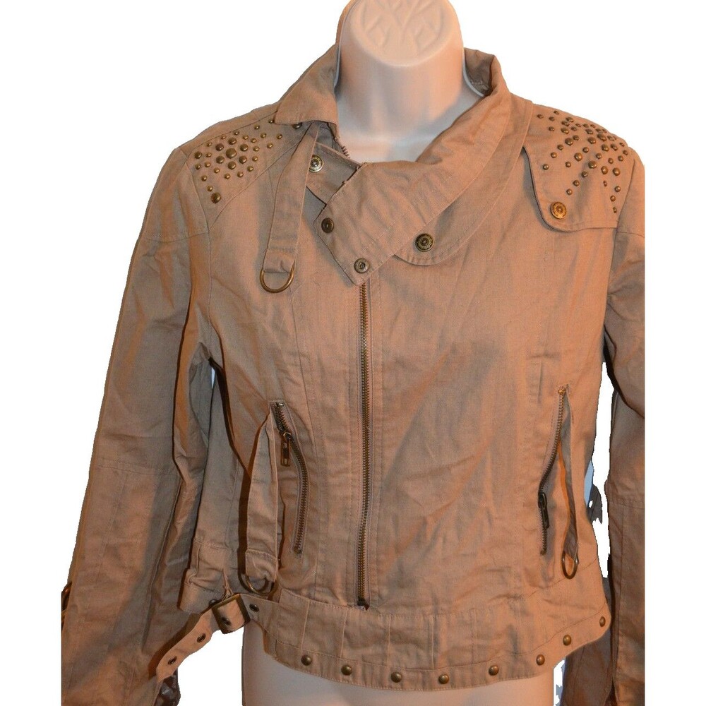 Neslay Anthropologie Jacket Small Beige Tan Rocker Cotton Lined